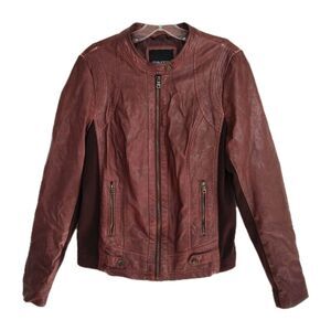 Maurices Faux Leather Moto Jacket Women's Size 0 Burgundy Full Zip‎